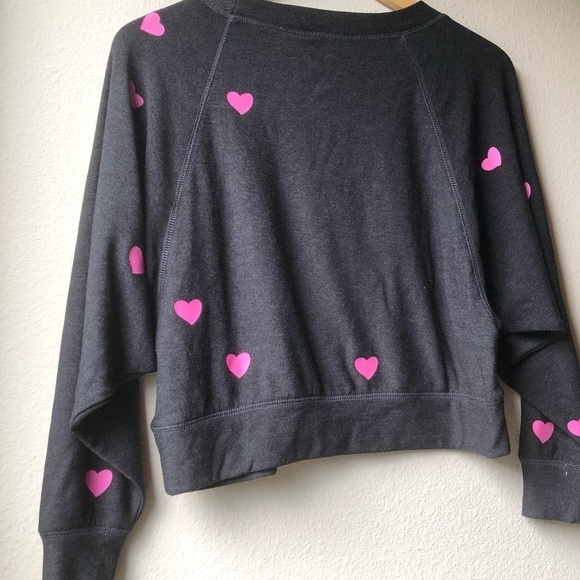 Chaser Pink Heart Cozy Knit Top Cropped Batwing XS - Picture 8 of 12